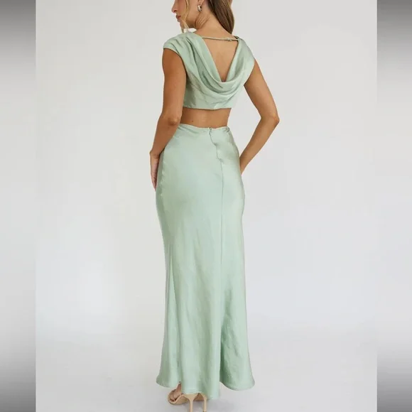 green dress for prom Midnight Luxe Satin Maxi Dress Sage main image 0